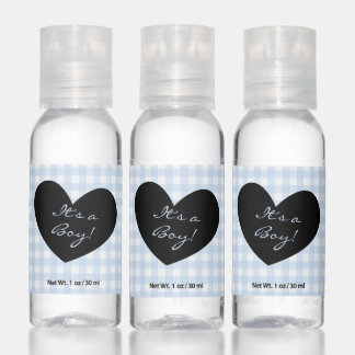 It's a Boy Baby Blue Gingham with Heart Icon Hand Sanitizer