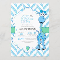 It's a Boy - Baby Blue Giraffe - Baby Shower Invitation