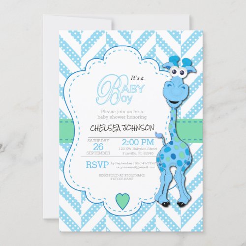 Its a Boy _ Baby Blue Giraffe _ Baby Shower Invitation