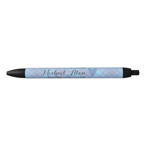 Its a Boy Baby Blue Plaid Birth Announcement Black Ink Pen