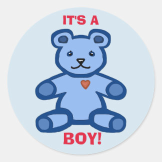 It's a boy baby blue teddy bear classic round sticker