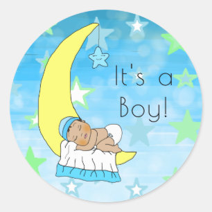 It's a Boy, Baby Boy on Moon and Stars Ethnic Classic Round Sticker