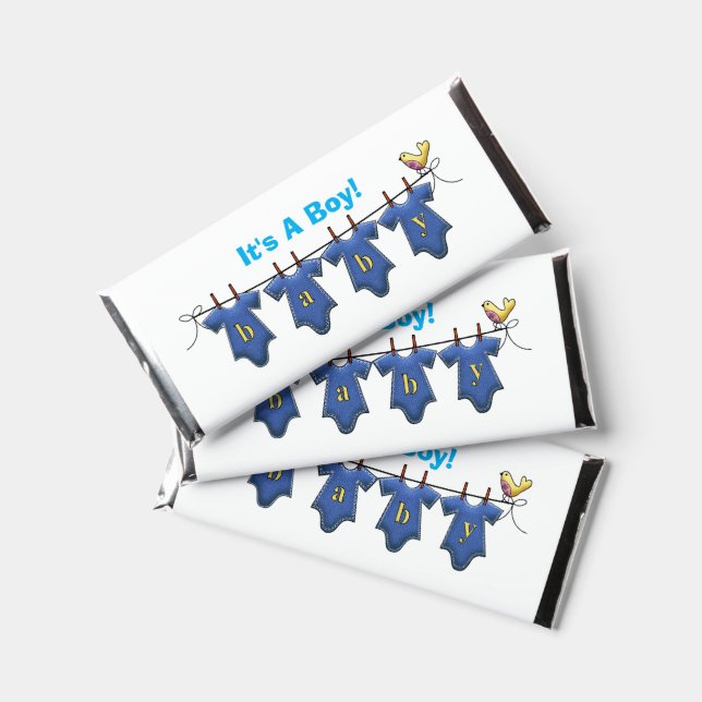 It's A Boy BABY Clothes Hershey Bar Favors (Front)