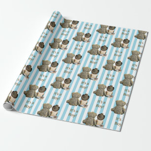 Rustic Wood Blue Deer Boy Baby Shower Wrapping Paper Sheets