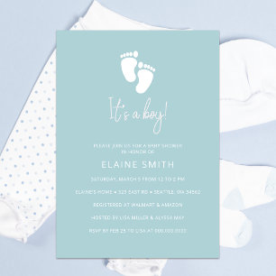 Its a Boy Baby Footprint Cute Blue Boy Baby Shower Invitation