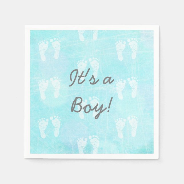It's a Boy, Baby Footprints Blue Baby Shower Napkins (Front)