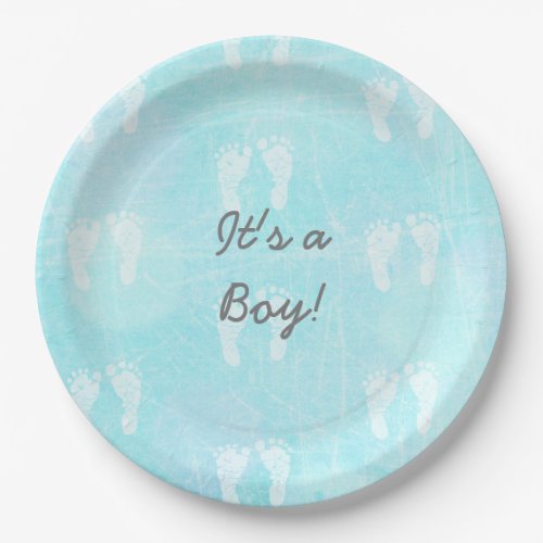 Its a Boy Baby Footprints Blue Baby Shower Paper Plates