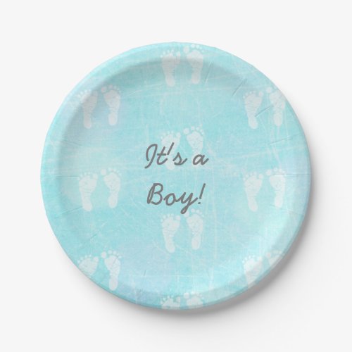 Its a Boy Baby Footprints Blue Baby Shower Paper Plates