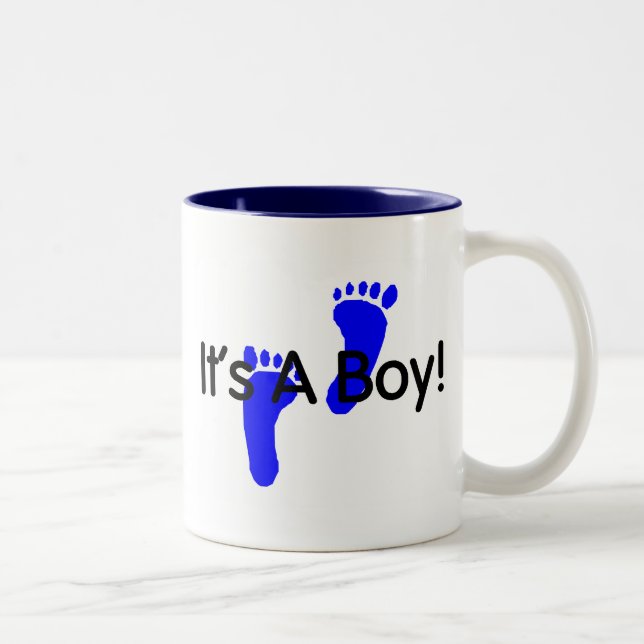 Its A Boy Baby Footprints Two-Tone Coffee Mug (Right)