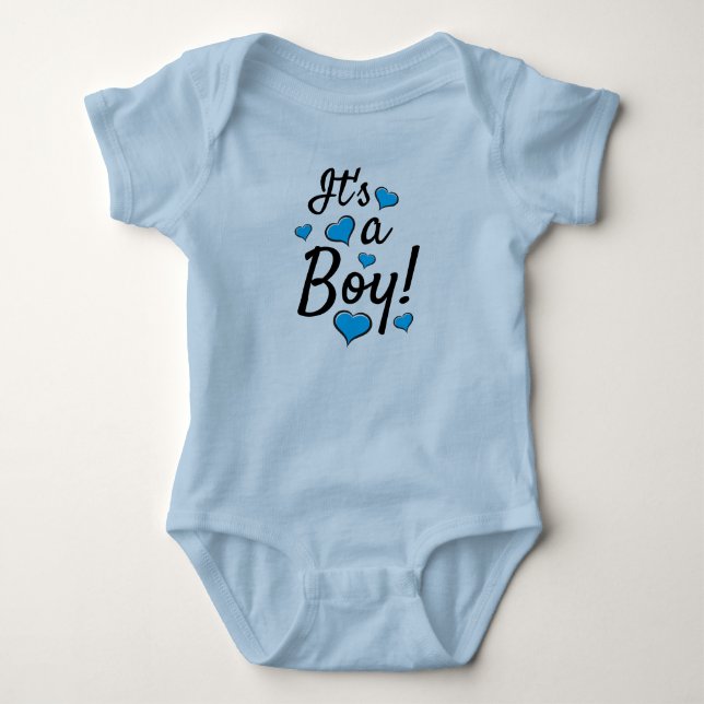 It's  a Boy! Baby Gender Reveal with Blue Hearts Baby Bodysuit (Front)