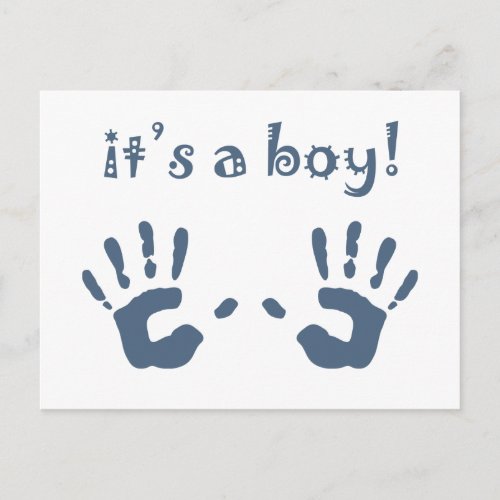 its a boy  baby handprints announcement
