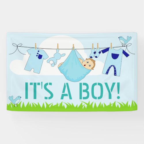 ITS A BOY BABY IN CLOTHESLINE 3 x 5 Banner