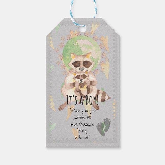 It's a Boy! Baby Raccoon Gift Tag (Front)