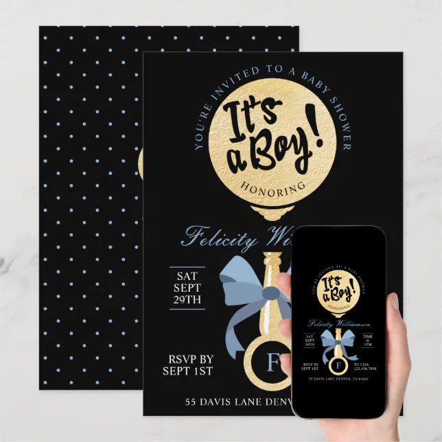 It's A Boy Baby Rattle Baby Shower Invitation | Zazzle