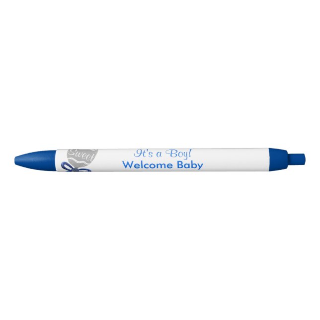 It's A Boy Baby Rattle Blue Bow Star Announcements Pen (Front)