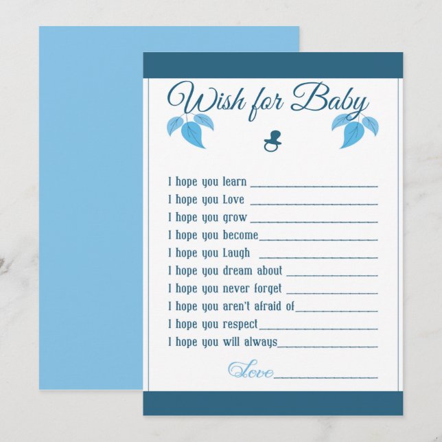 It's A Boy Baby Shower Advice Card (Front/Back)