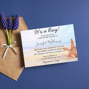 its a boy, baby shower, beach tropical summer invitation