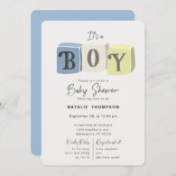 It's a Boy Baby Shower Blocks Blue Invitation