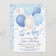 It's a Boy Baby Shower Blue Balloons and Confetti Invitation