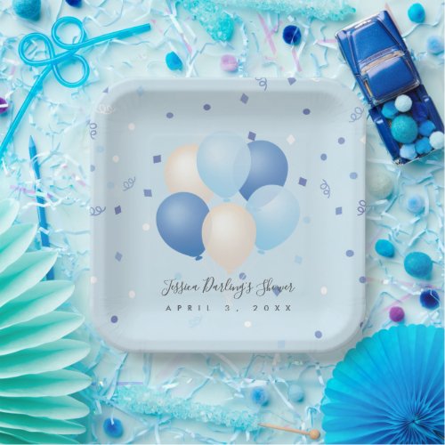 Its a Boy Baby Shower Blue Balloons  Confetti Paper Plates