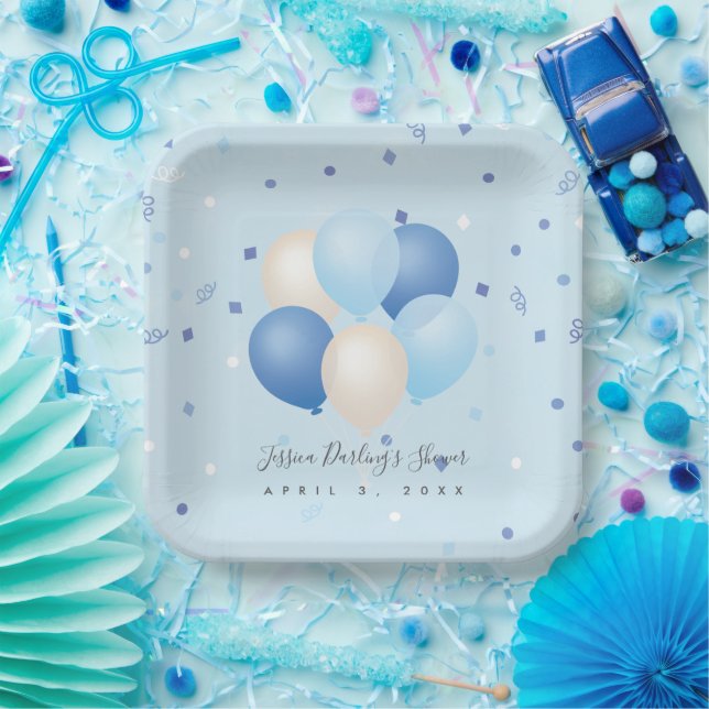 It's a Boy Baby Shower Blue Balloons & Confetti Paper Plates (Party)