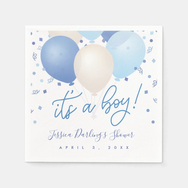 It's a Boy Baby Shower Blue balloons Napkins (Front)