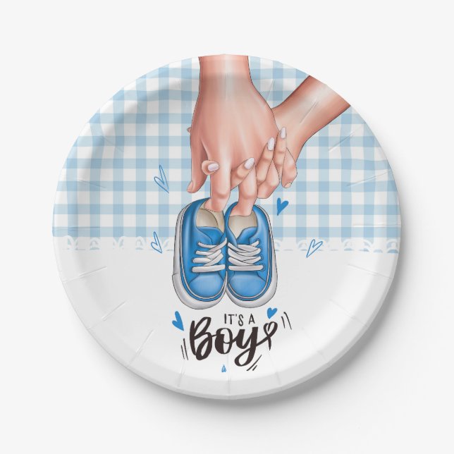 It's a Boy Baby Shower Blue Boy Shoes Paper Plates (Front)