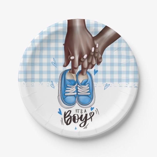 It's a Boy Baby Shower Blue Boy Shoes Paper Plates (Front)