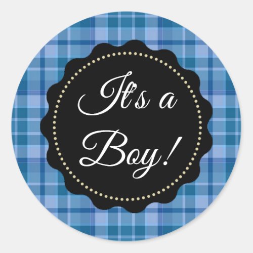 Its a Boy Baby Shower Blue Plaid Stickers