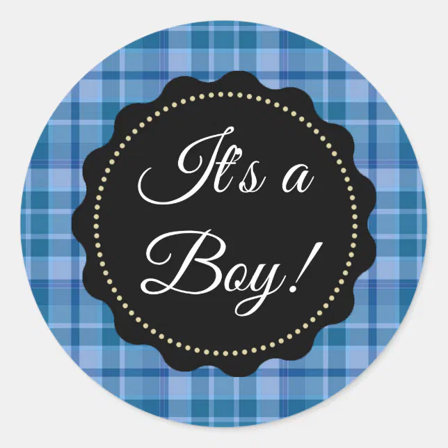 It's a Boy! Baby Shower Blue Plaid Stickers | Zazzle