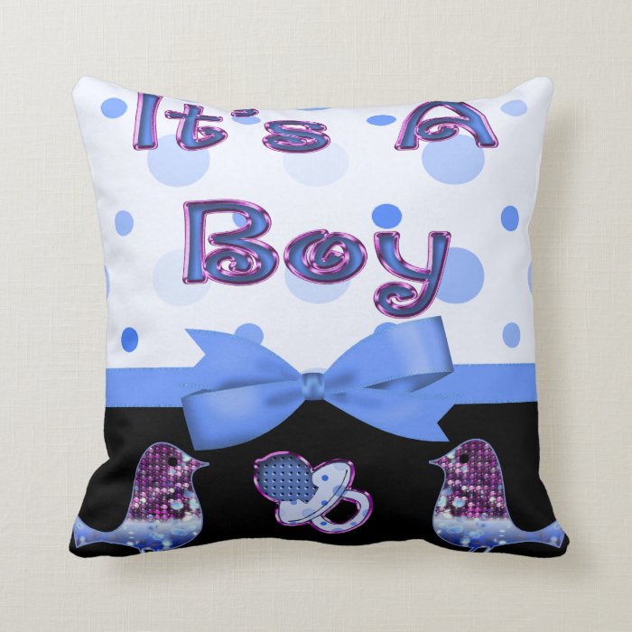 It's A Boy Baby Shower Blue & Purple Bling Throw Pillows