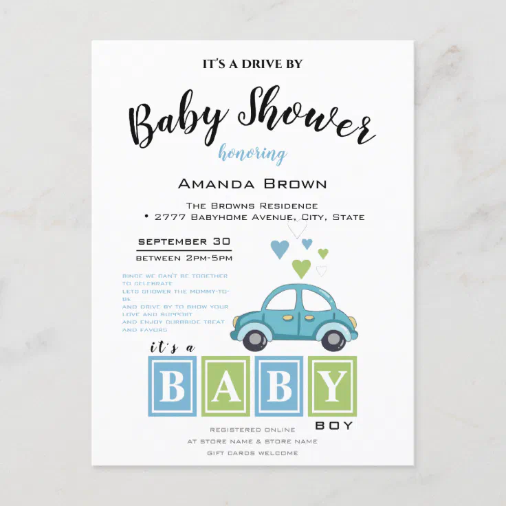 It's a Boy, Baby Shower Drive By Invitation Postcard Zazzle