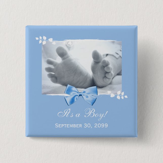 Its a Boy Baby Shower Elegant Birth Announcement Pinback Button (Front)
