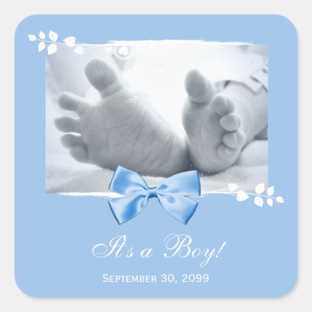 Its a Boy Baby Shower Elegant Birth Announcement Square Sticker (Front)