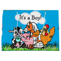 It's a Boy, Baby Shower Farm Animals Themed Large Gift Bag