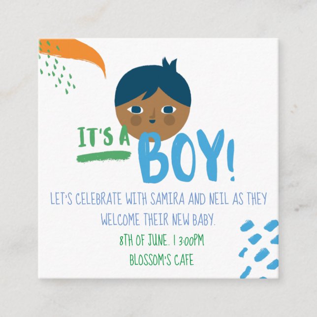 Its a boy baby shower gender reveal enclosure card (Front)