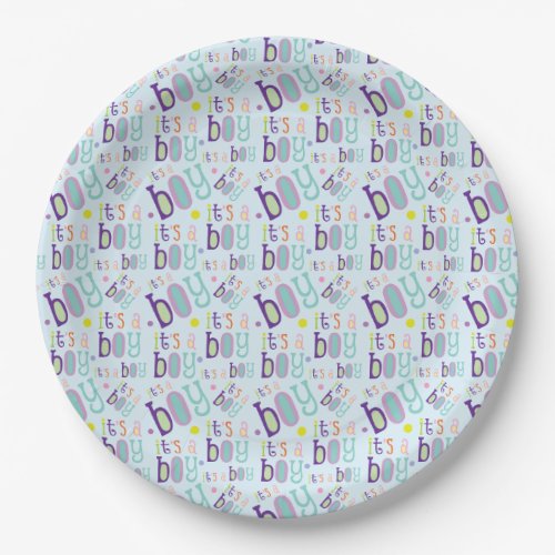 Its a Boy Baby Shower Illustration Pattern Paper Plates
