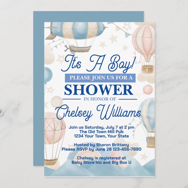 It's A Boy Baby Shower Invitation (Front/Back)