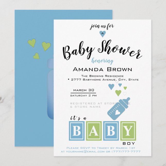 It's a Boy Baby Shower Invitation (Front/Back)