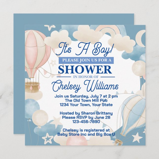 It's A Boy Baby Shower Invitation (Front/Back)