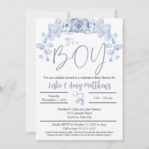 Its a boy Baby Shower invitation Blue floral Invitation
