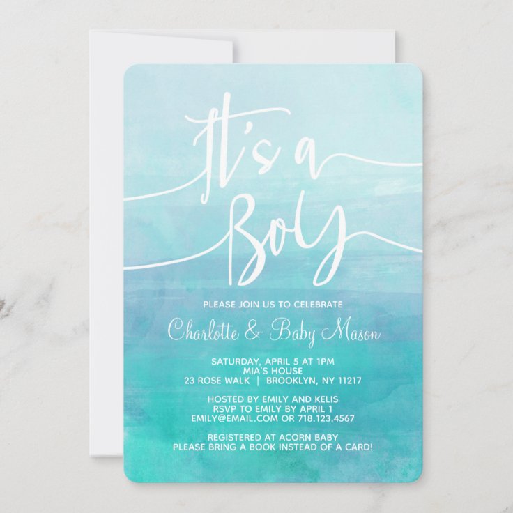 It's a Boy Baby Shower Invitation Blue Watercolor Zazzle