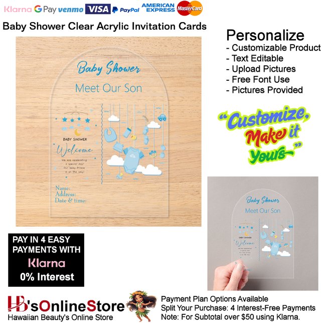 It's a Boy Baby Shower Invitation Card 22 (Boy's Baby Shower Birth Party Supplies Celebrate Clear Acrylic Invitations 22.)