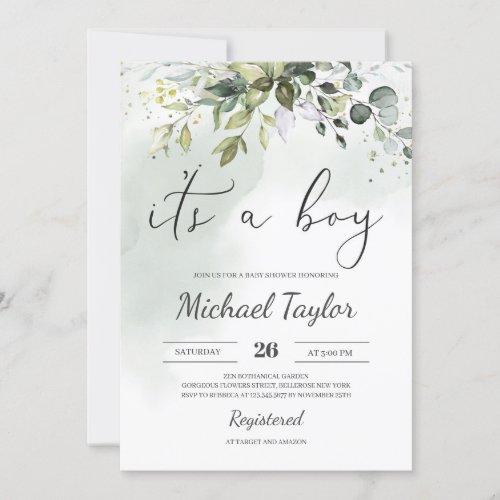 Its A Boy Baby Shower Invitation Greenery Boho