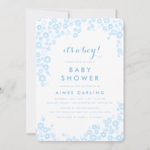 Its a Boy Baby Shower Invitations  Blue Floral