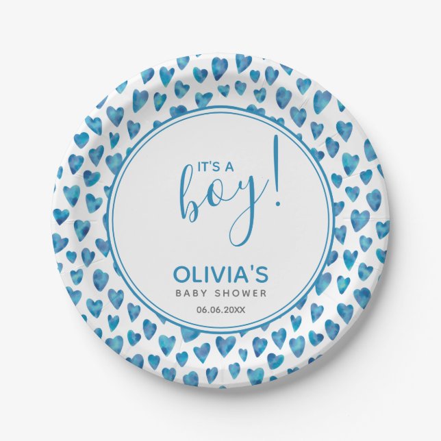 It's A Boy Baby Shower Love Heart Paper Plates (Front)