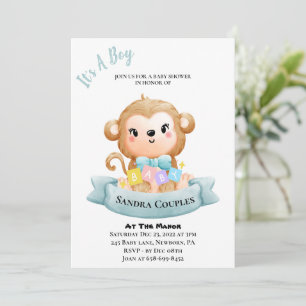 It's A Boy Baby Shower Monkey Invitation