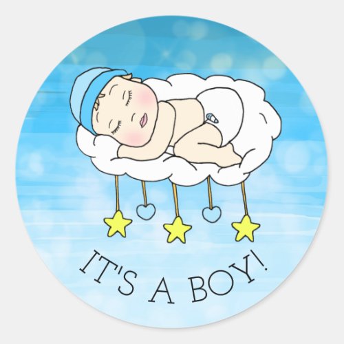 Its a Boy Baby Shower or Birth Announcement Classic Round Sticker