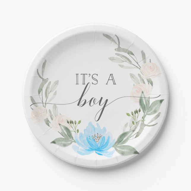 It's A Boy Baby Shower Paper Plates Pastel Blue (Front)