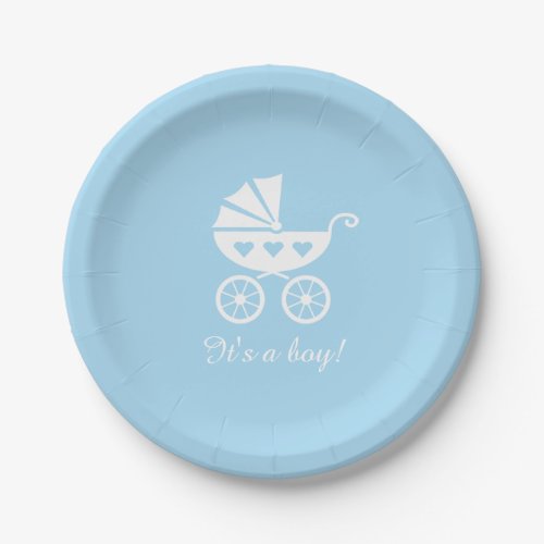 Its a boy baby shower paper plates with carriage